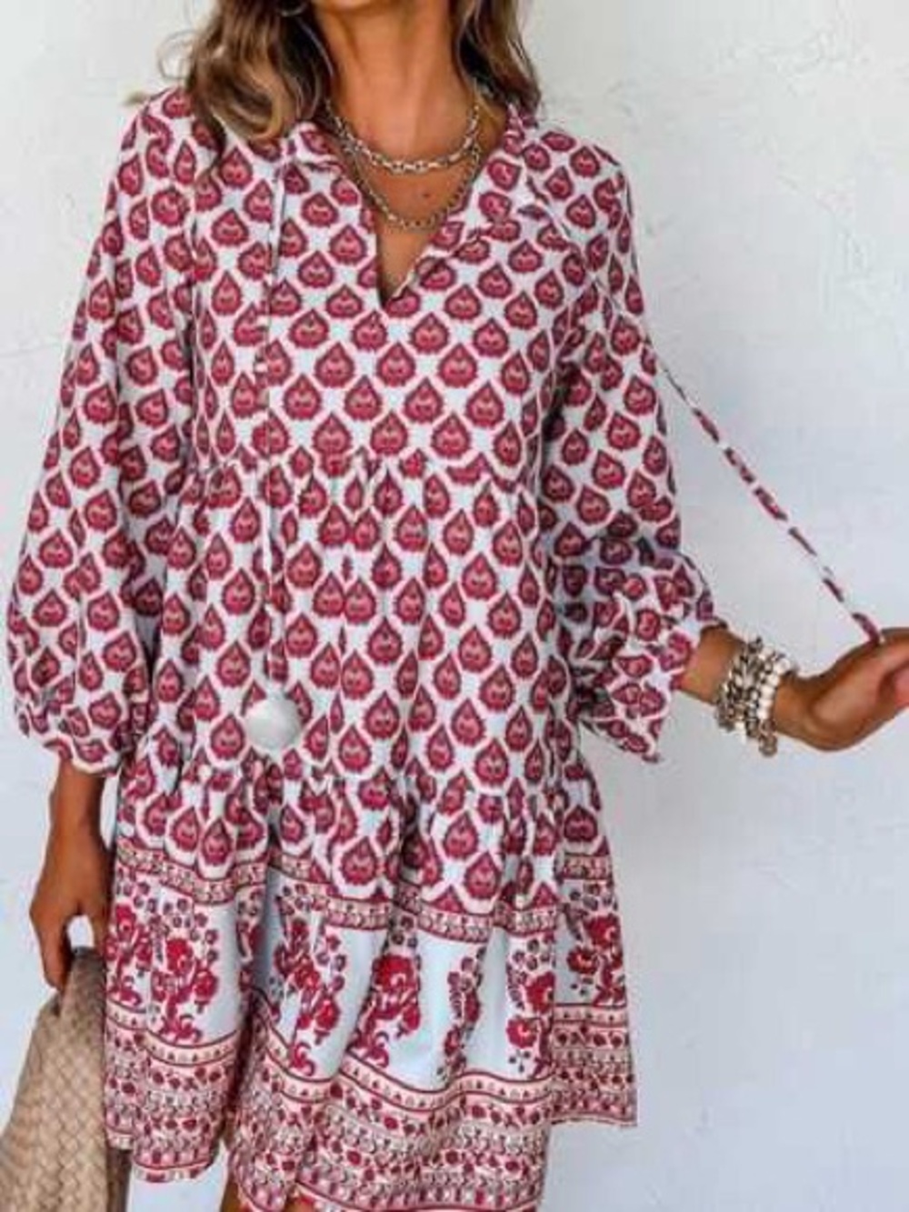 Zara Boho Pink and Blue Printed Tunic Dress | Size: Small